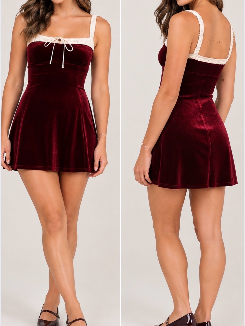 Lulu’s Charmed Appeal Burgundy Velvet Satin Bow Mini Dress